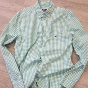 Vineyard Vines Men's Light Green Gingham Shirt